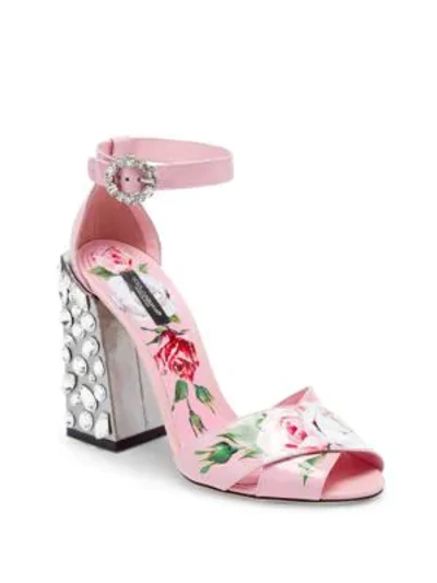 Shop Dolce & Gabbana Floral-print Block Heel Sandals In Multi