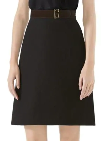 Shop Gucci Linen Canvas Belted Skirt In Black