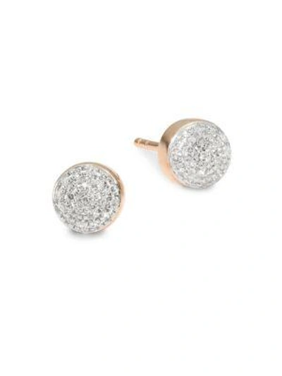 Shop Monica Vinader Fiji Mini Button Diamond Studs In Rose Gold