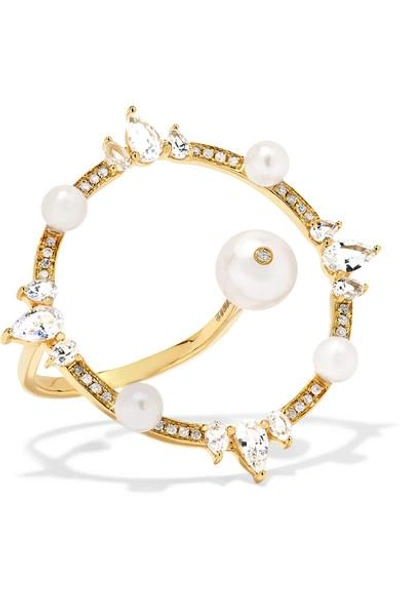 Shop Anissa Kermiche Orbite 18-karat Gold, Diamond And Pearl Ring