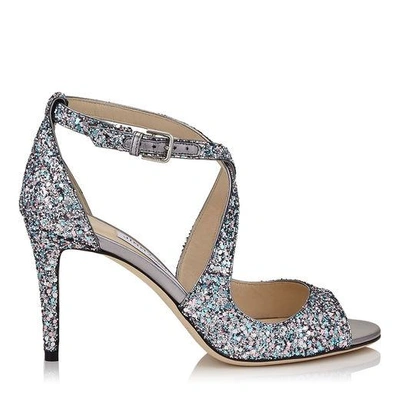 Shop Jimmy Choo Emily 85 Bubblegum Mix Coarse Glitter Fabric Sandals