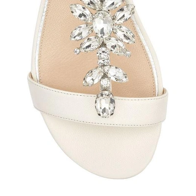 Shop Jimmy Choo Averie Flat Chalk Nappa Leather Sandals With Silver Crystal Piece In Chalk/silver