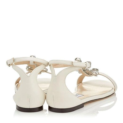 Shop Jimmy Choo Averie Flat Chalk Nappa Leather Sandals With Silver Crystal Piece In Chalk/silver