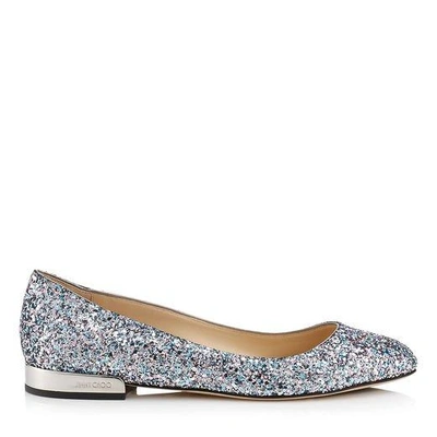 Shop Jimmy Choo Jessie Flat Bubblegum Coarse Glitter Fabric Round Toe Pumps In Bubblegum Mix