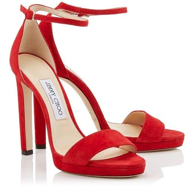 Shop Jimmy Choo Misty 120 Red Suede Platform Sandals