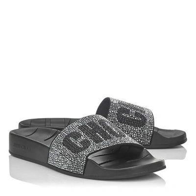 Shop Jimmy Choo Rey/f Black Mix Crystals And Rubber Slides