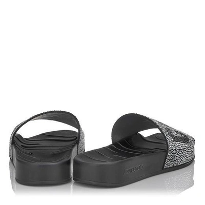 Shop Jimmy Choo Rey/f Black Mix Crystals And Rubber Slides