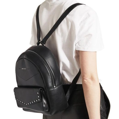 Shop Jimmy Choo Cassie Black Nappa Leather Backpack With Silver Round Stud Detailing