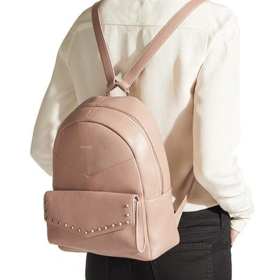 Shop Jimmy Choo Cassie Ballet Pink Nappa Leather Backpack With Gold Round Stud Detailing