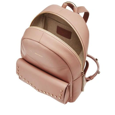 Shop Jimmy Choo Cassie Ballet Pink Nappa Leather Backpack With Gold Round Stud Detailing