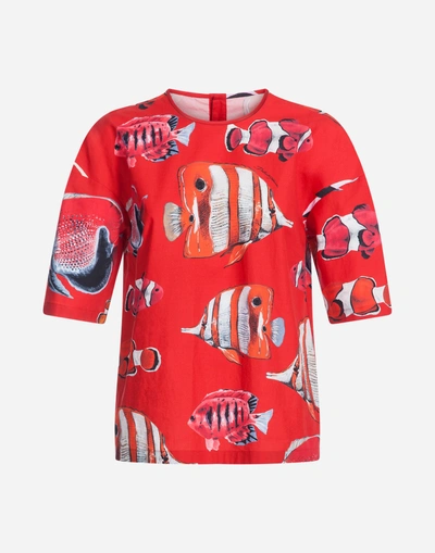 Shop Dolce & Gabbana Printed Cotton Top In Red
