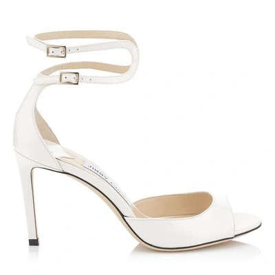 Shop Jimmy Choo Lane 85 Chalk Patent Leather Sandals