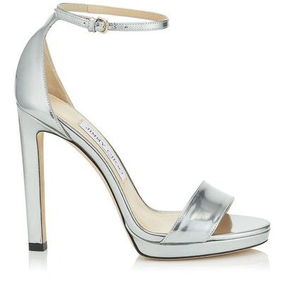 MISTY 120 Silver Liquid Mirror Leather Platform Sandals