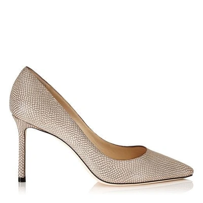 ROMY 85 Nude Printed Metallic Leather Pointy Toe Pumps