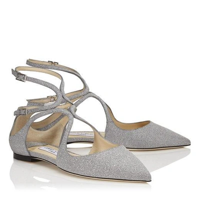 Shop Jimmy Choo Lancer Flat Silver Fine Glitter Leather Pointy Toe Flats