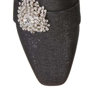 Shop Jimmy Choo Jaida Flat Black Lurex Square Toe Slippers With Crystal Firework Piece In Black/crystal
