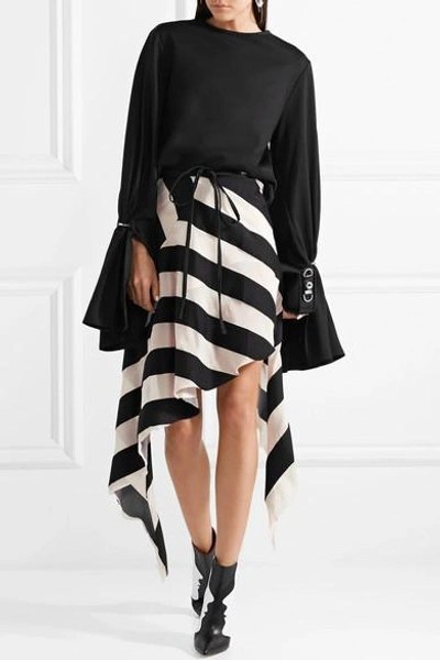 Shop Marques' Almeida Asymmetric Striped Cotton And Silk-blend Gauze Midi Skirt In Black