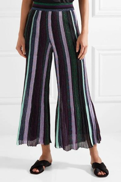 Shop Missoni Striped Metallic Stretch-knit Wide-leg Pants In Purple