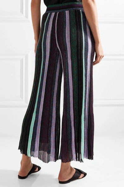 Shop Missoni Striped Metallic Stretch-knit Wide-leg Pants In Purple