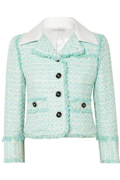 Shop Alessandra Rich Twill-trimmed Embellished Tweed Jacket In Mint