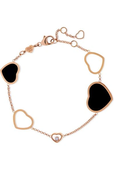 Shop Chopard Happy Hearts 18-karat Rose Gold, Diamond And Onyx Bracelet