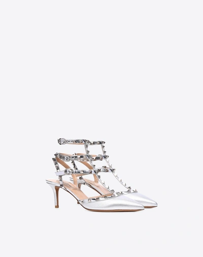 Shop Valentino Garavani Metallic Rockstud Caged Pump 65mm In Silver