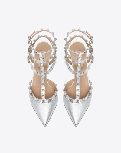 Shop Valentino Garavani Metallic Rockstud Caged Pump 65mm In Silver