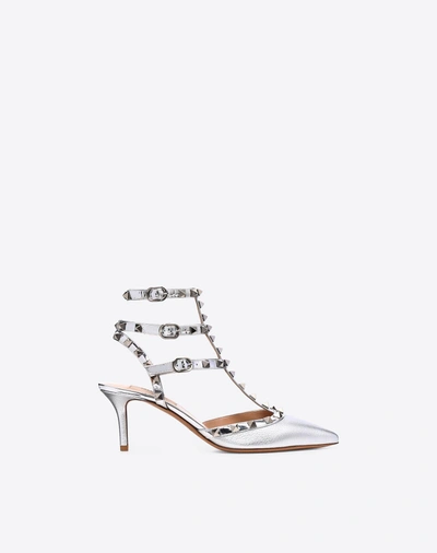 Shop Valentino Garavani Metallic Rockstud Caged Pump 65mm In Silver