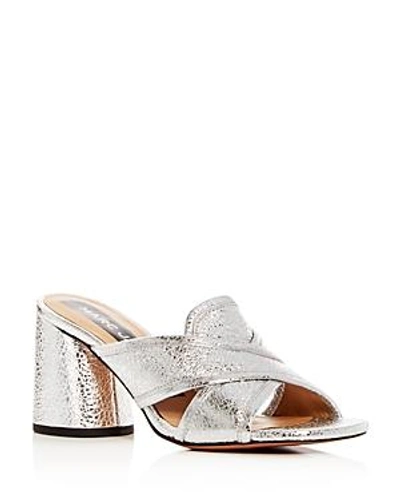 Shop Marc Jacobs Women's Aurora Leather Crisscross High-heel Slide Sandals In Silver