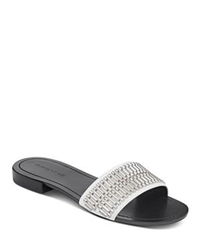 Shop Kendall + Kylie Kendall And Kylie Women's Kennedy Embellished Leather Slide Sandals In White