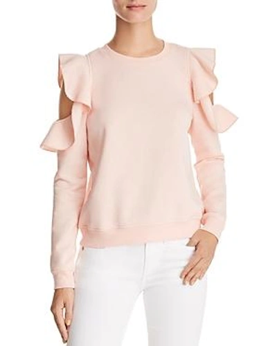 Shop Rebecca Minkoff Gracie Ruffled Cold-shoulder Sweatshirt In Light Pink