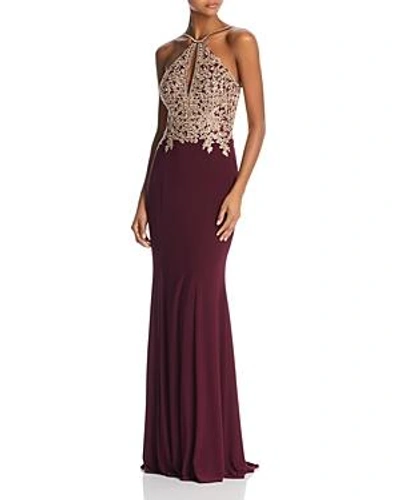 Shop Avery G Embroidered Mermaid Gown In Wine/gold