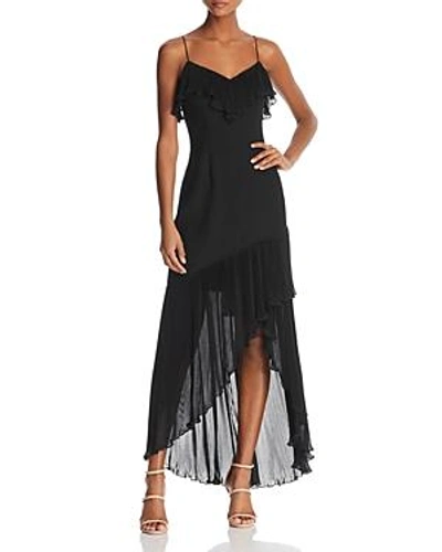 Shop Aidan Mattox Aidan By  Pleated-ruffle High/low Dress In Black
