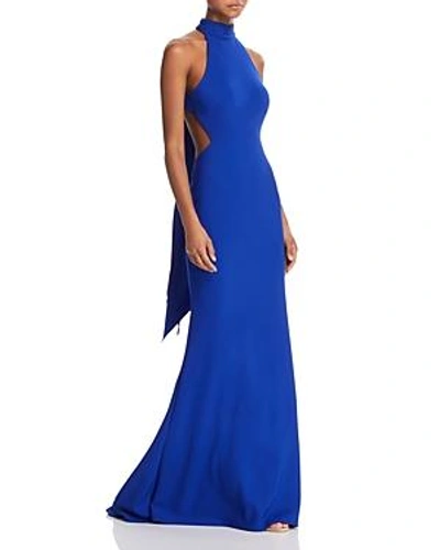 Shop Mac Duggal Sleeveless Bow-back Gown In Royal