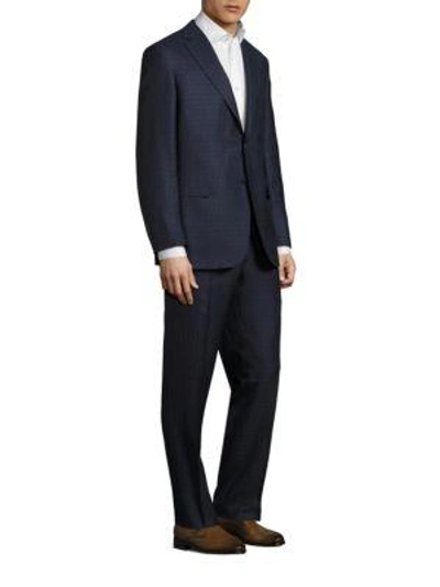 Shop Brioni Checked Wool & Silk Blend Suit In Navy