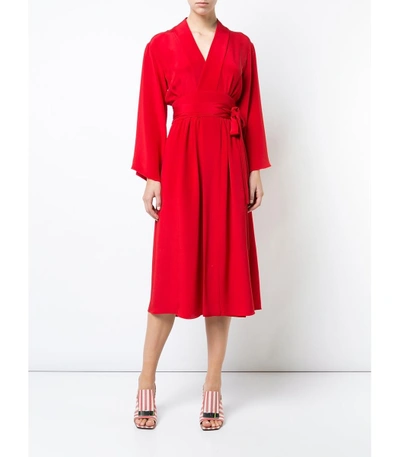 Shop Adam Lippes Red Kimono Midi Dress