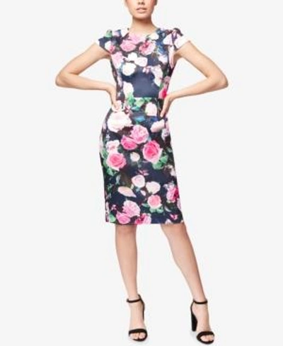 Shop Betsey Johnson Floral-print Sheath Dress In Navy/pink