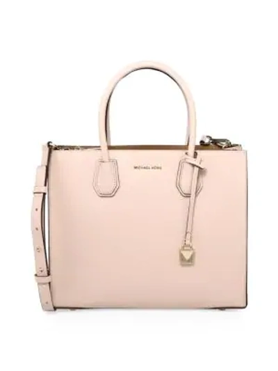 Shop Michael Michael Kors Mercer Large Leather Tote In Soft Pink