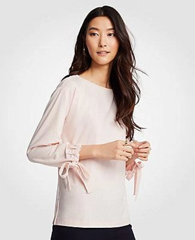 Shop Ann Taylor Tie Sleeve Top In Faded Pink