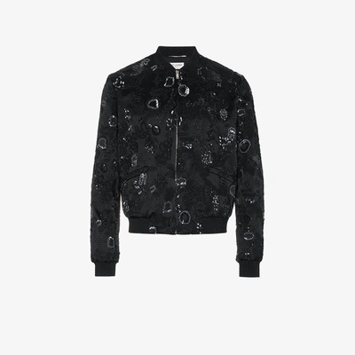 Shop Saint Laurent Sequin Embroidered Bomber Jacket In Black