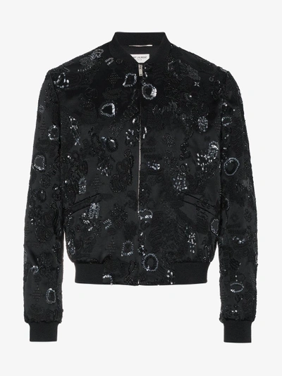 Shop Saint Laurent Sequin Embroidered Bomber Jacket In Black