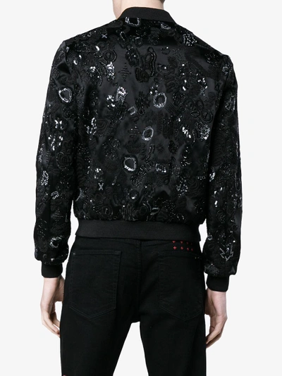 Shop Saint Laurent Sequin Embroidered Bomber Jacket In Black