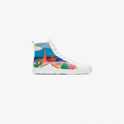 Shop Prada White Cactus Applique Leather High Top Sneakers In Multicolour