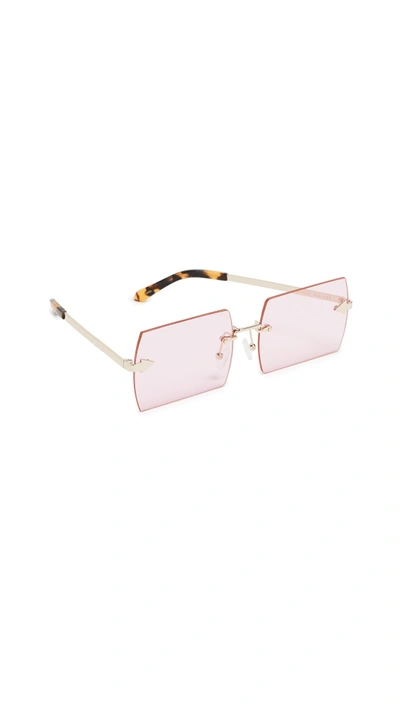 Shop Karen Walker The Bird Sunglasses In Gold/pink Tint