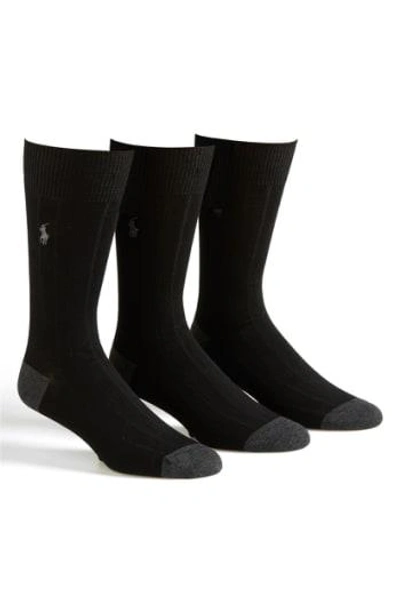 Shop Polo Ralph Lauren 3-pack Ribbed Socks In Black