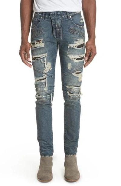 Pierre Balmain Destroyed Biker Jeans In Denim Blue ModeSens