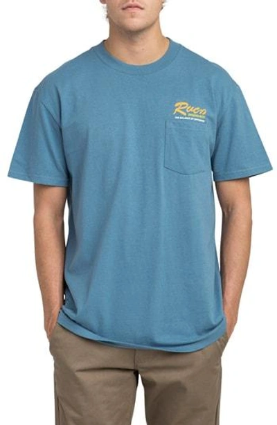 Shop Rvca Bonded Graphic Pocket T-shirt In Cobalt