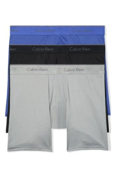 Shop Calvin Klein 3-pack Stretch Boxer Briefs In Black/ Cobalt/ Grey