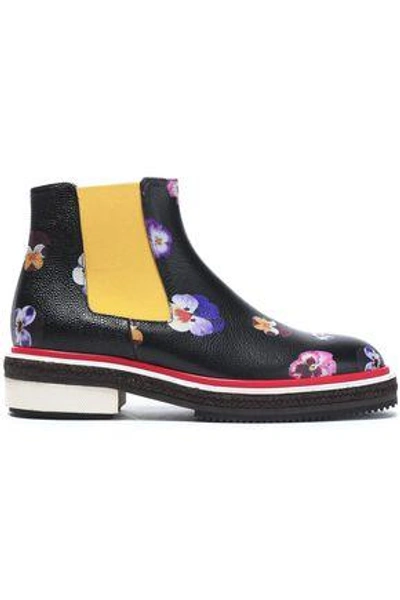 Shop Christopher Kane Woman Floral-print Leather Ankle Boots Black