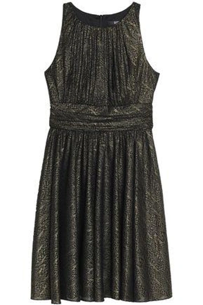 Shop Badgley Mischka Woman Pleated Metallic Jacquard Dress Black